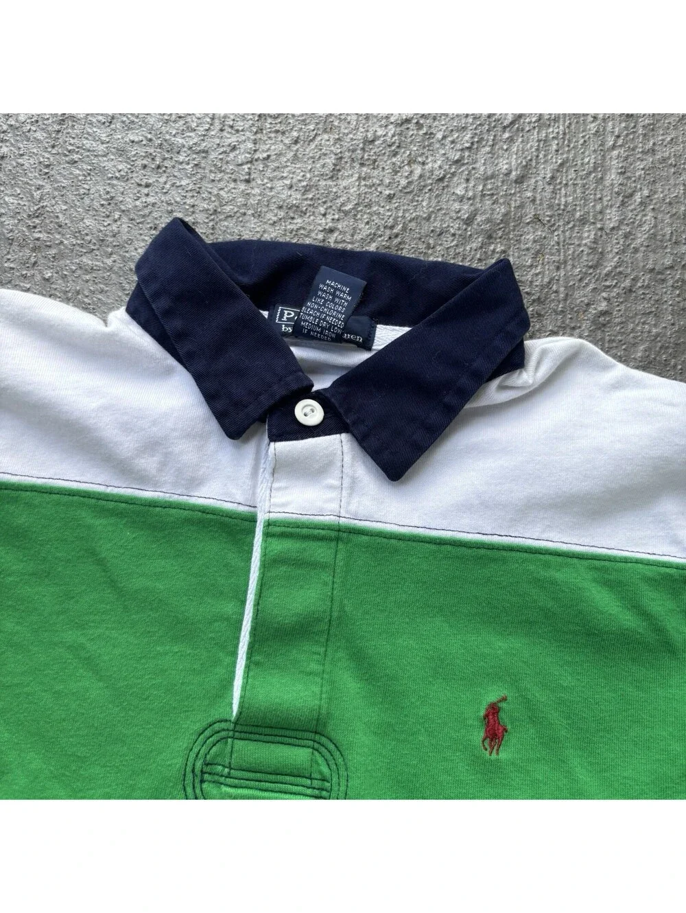 Vintage 90s Polo By Ralph Lauren Rugby Long Sleeve Shirt Small Green & Navy Blue